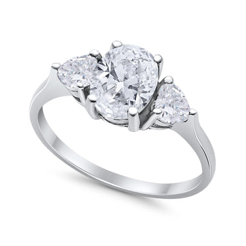 Fashion Promise Ring 3-Stone Oval Simulated CZ 925 Sterling Silver